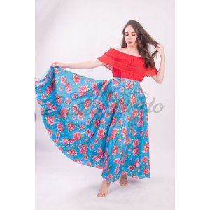 Mexican Folklorico Practice Skirt Floral Turquoise